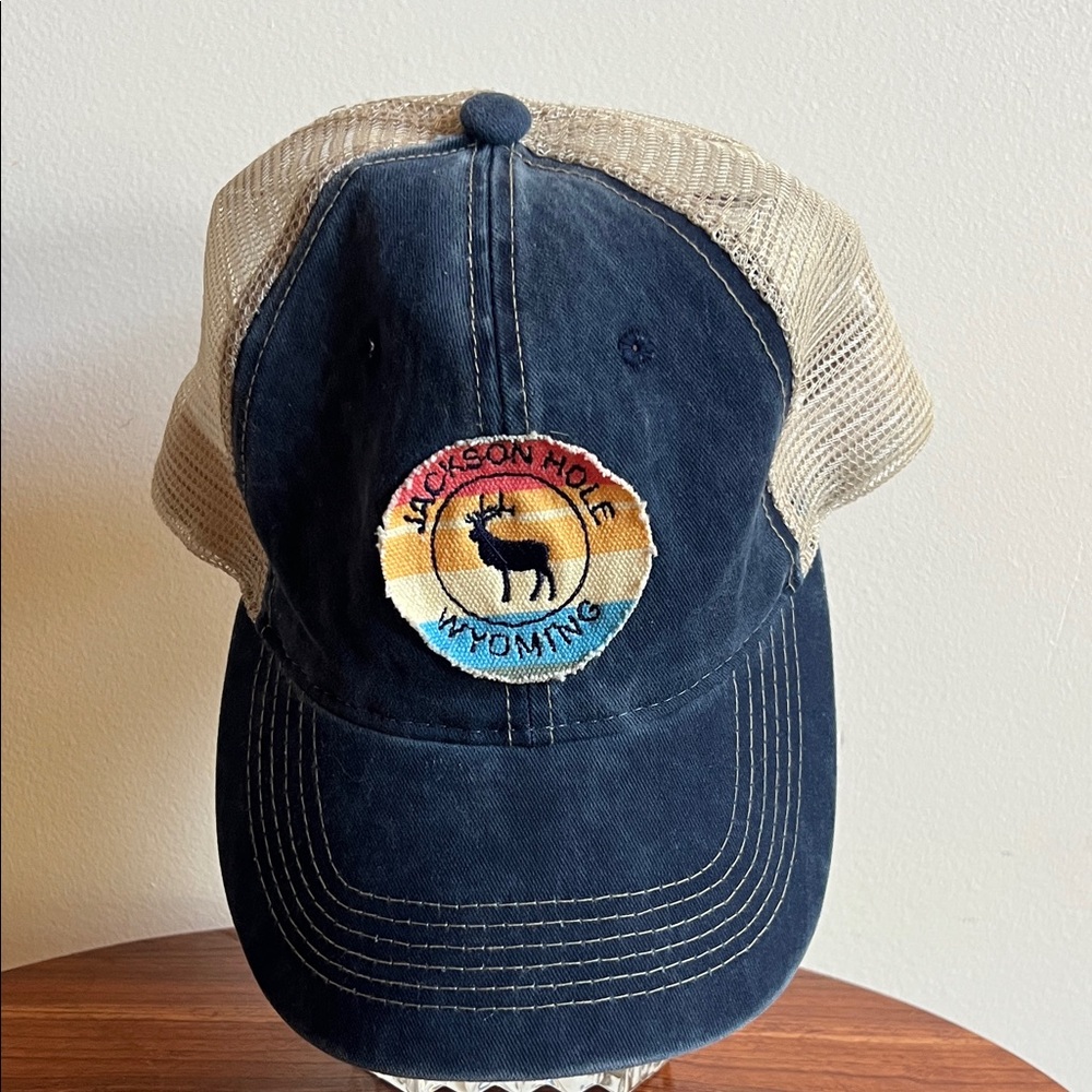 Jackson Hole Wyoming Navy and Tan Trucker Hat NWOT